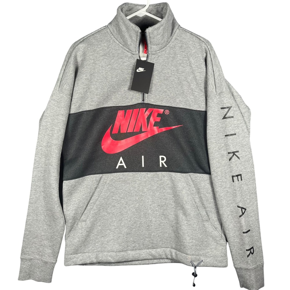 Nike Air Half-Zip Sweatshirt Mens M Grey Black Red 861620-091 Fleece Pullover